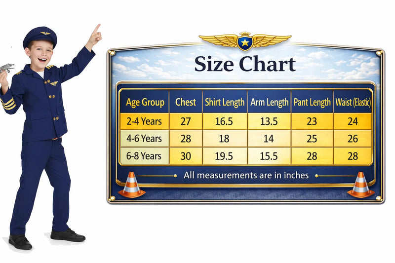 Fancydresswale Kids Pilot Fancy Dress Costume for Boys | Airline Captain Blue Jacket Suit with Cap, Belt & Pants | Ages 2–8 Years fancydresswale.com