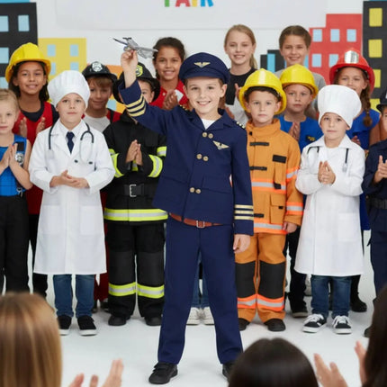 Fancydresswale Kids Pilot Fancy Dress Costume for Boys | Airline Captain Blue Jacket Suit with Cap, Belt & Pants | Ages 2–8 Years fancydresswale.com