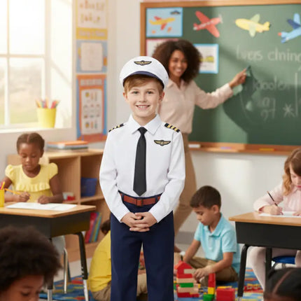 Fancydresswale Kids Pilot Fancy Dress Costume for Boys | Airline Captain Uniform with Cap, Shirt, Tie & Pants | Ages 2–8 Years fancydresswale.com