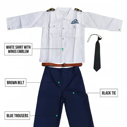 Fancydresswale Kids Pilot Fancy Dress Costume for Boys | Airline Captain Uniform with Cap, Shirt, Tie & Pants | Ages 2–8 Years fancydresswale.com