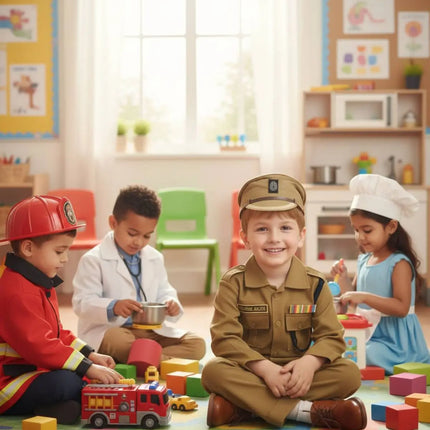 Fancydresswale Kids Police Officer Costume for Boys | Khaki Uniform with Cap, Belt & Accessories | School Functions & Role Play (Ages 2–8) Fancydresswale