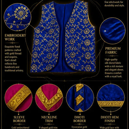 Fancydresswale Kids Punjabi Bhangra Costume – Pink Kurta with Blue Dhoti, Embroidered Vest, Stole & Pagri fancydresswale.com