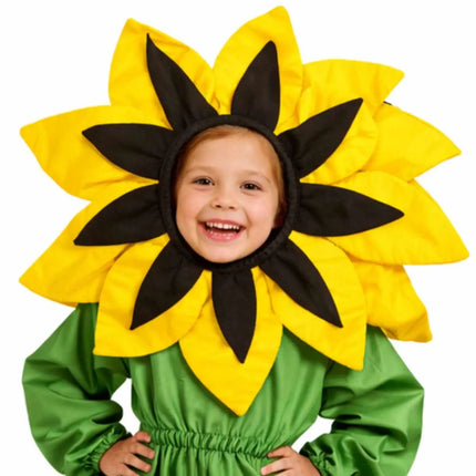 Fancydresswale Kids Sunflower Fancy Dress Costume | Yellow Flower Head Cutout with Green Jumpsuit for School Fancy Dress & Stage Performances fancydresswale.com