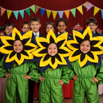 Fancydresswale Kids Sunflower Fancy Dress Costume | Yellow Flower Head Cutout with Green Jumpsuit for School Fancy Dress & Stage Performances fancydresswale.com