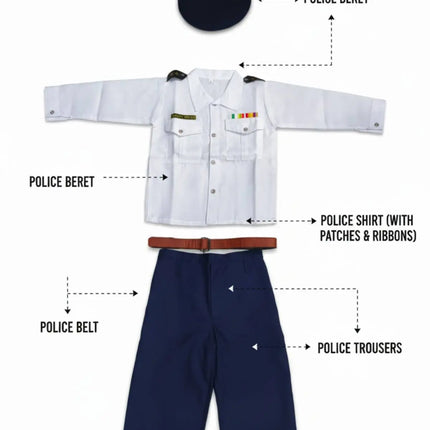 Fancydresswale Kids Traffic Police Fancy Dress Costume for Boys | White Shirt Uniform with Cap, Belt & Pants | Ages 2–8 Years fancydresswale.com