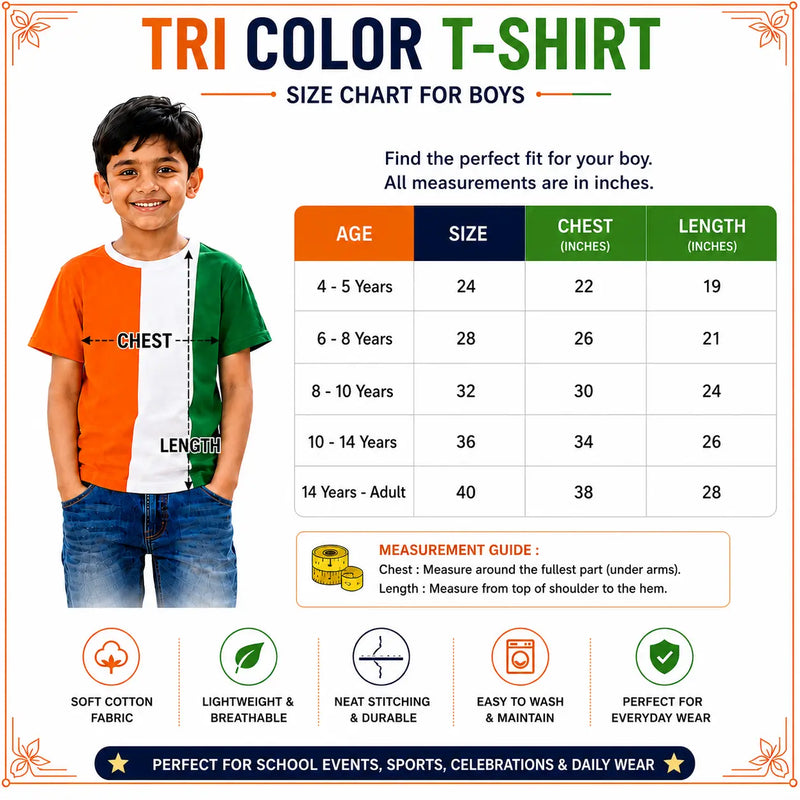 Fancydresswale Kids Tricolour T-Shirt – Orange, White & Green Colour Block | School Events & Celebrations fancydresswale.com