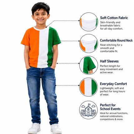 Fancydresswale Kids Tricolour T-Shirt – Orange, White & Green Colour Block | School Events & Celebrations fancydresswale.com