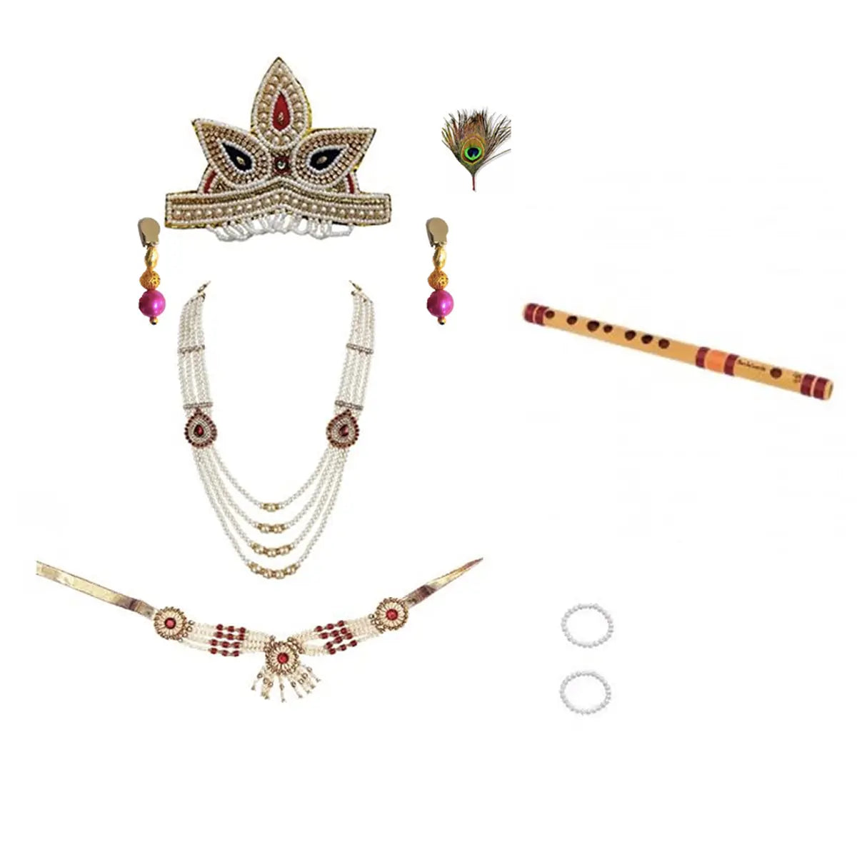 Fancydresswale Krishna Baby Dress Set with Patka, Bajuband, Kundal, Bansuri, Morepankh Kardhani Blue