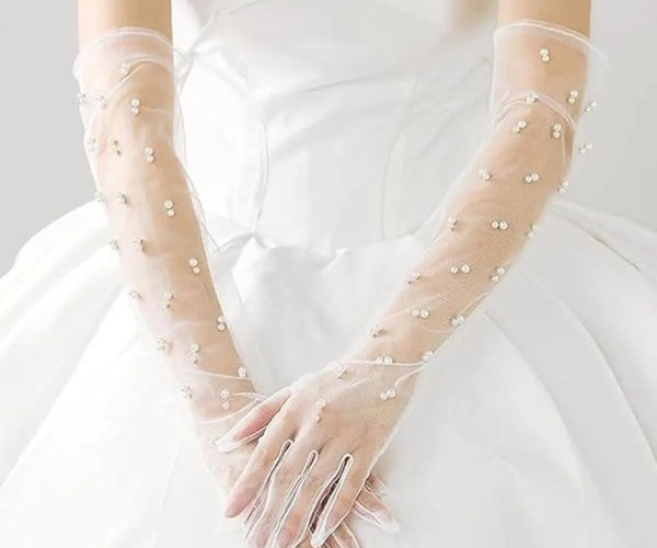 Evening Gloves White Opera/Long Bridal Gloves Women's Shiny Glossy   See-Through For Weddings & Parties Long Lace Gloves