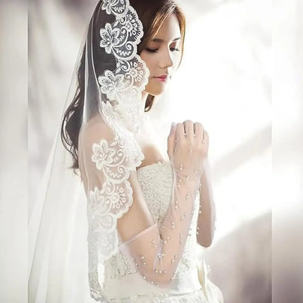 Fancydresswale Long Sheer Mesh Gloves with Pearl Embellishments – Elegant Transparent Party Gloves for Girls & Women fancydresswale.com