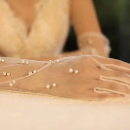 Fancydresswale Long Sheer Mesh Gloves with Pearl Embellishments – Elegant Transparent Party Gloves for Girls & Women fancydresswale.com