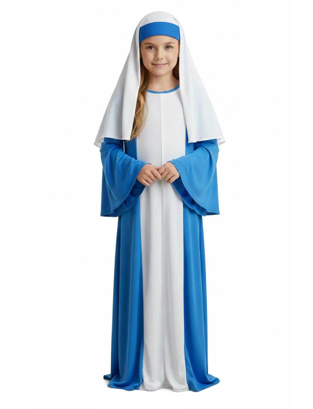 Fancydresswale Mother Mary Costume – Blue & White Gown with Veil and Headband | Christmas Play, School Function & Fancy Dress Outfit fancydresswale.com