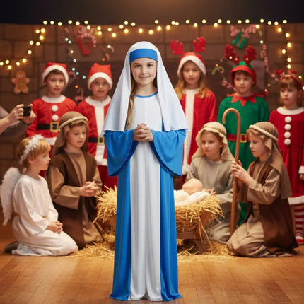 Fancydresswale Mother Mary Costume – Blue & White Gown with Veil and Headband | Christmas Play, School Function & Fancy Dress Outfit fancydresswale.com