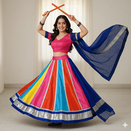 Fancydresswale Navratri Lehenga Choli with Blue Dupatta | Traditional Garba Chaniya Choli for Girls & Women (Sizes 4 Years to Adult) fancydresswale.com