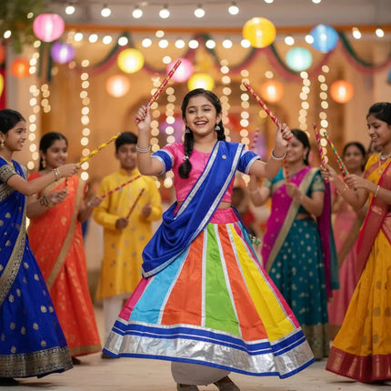 Fancydresswale Navratri Lehenga Choli with Blue Dupatta | Traditional Garba Chaniya Choli for Girls & Women (Sizes 4 Years to Adult) fancydresswale.com
