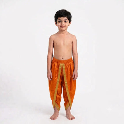 Fancydresswale Orange Dhoti with Golden Border for Kids & Adults | Ramleela & Fancy Dress fancydresswale.com