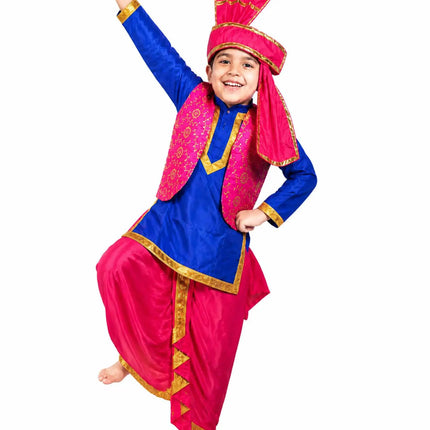 Fancydresswale Punjabi Bhangra Dress for Kids – Blue & Pink Traditional Punjabi Costume with Turban for Boys fancydresswale.com