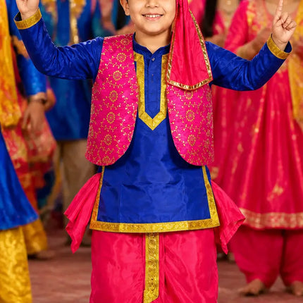 Fancydresswale Punjabi Bhangra Dress for Kids – Blue & Pink Traditional Punjabi Costume with Turban for Boys fancydresswale.com