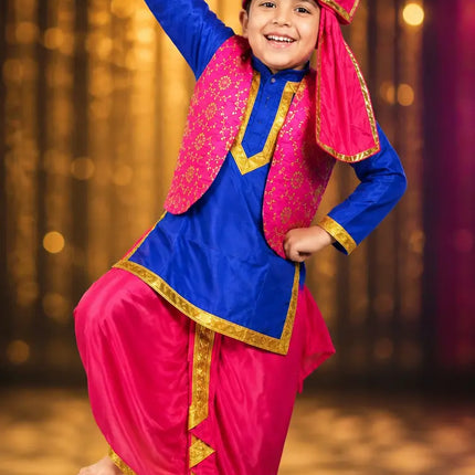 Fancydresswale Punjabi Bhangra Dress for Kids – Blue & Pink Traditional Punjabi Costume with Turban for Boys fancydresswale.com
