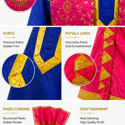 Fancydresswale Punjabi Bhangra Dress for Kids – Blue & Pink Traditional Punjabi Costume with Turban for Boys fancydresswale.com