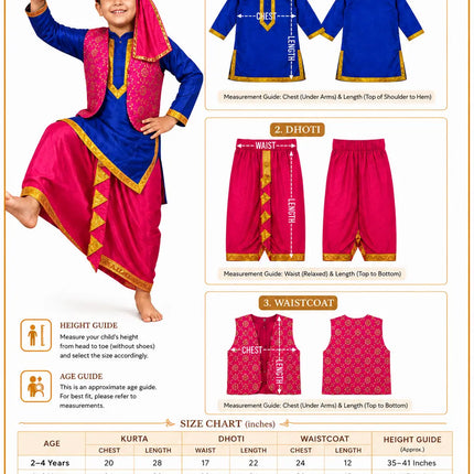 Fancydresswale Punjabi Bhangra Dress for Kids – Blue & Pink Traditional Punjabi Costume with Turban for Boys fancydresswale.com