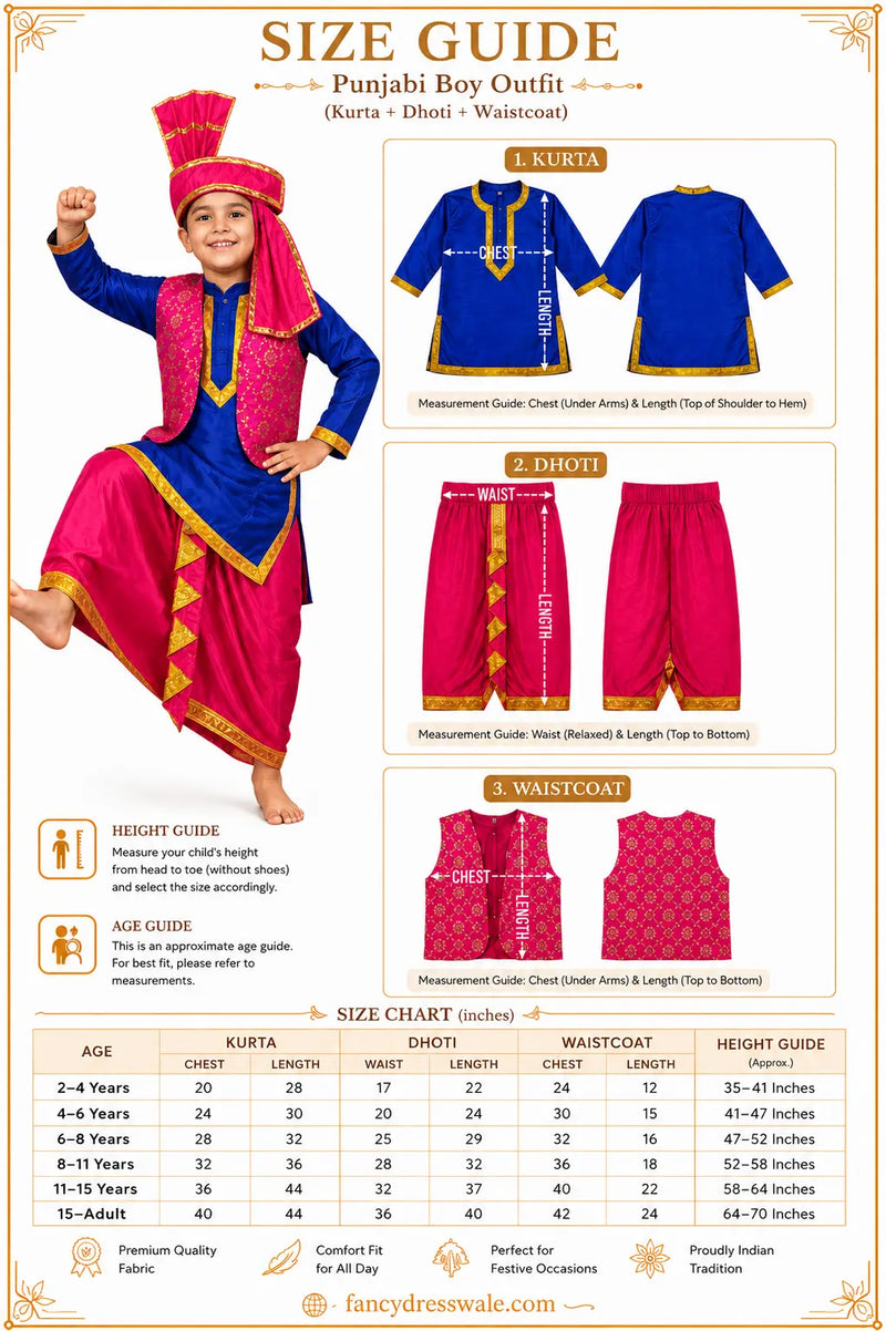 Fancydresswale Punjabi Bhangra Dress for Kids – Blue & Pink Traditional Punjabi Costume with Turban for Boys fancydresswale.com