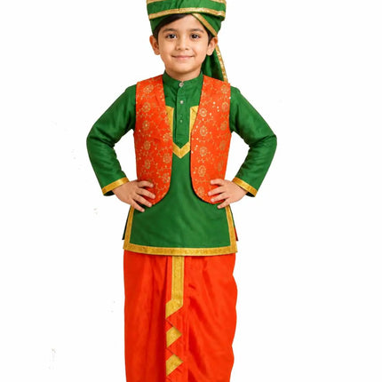 Fancydresswale Punjabi Boy Bhangra Dress – Kurta Dhoti Waistcoat Set with Pagdi for Bhangra, Lohri, School Function & Fancy Dress fancydresswale.com