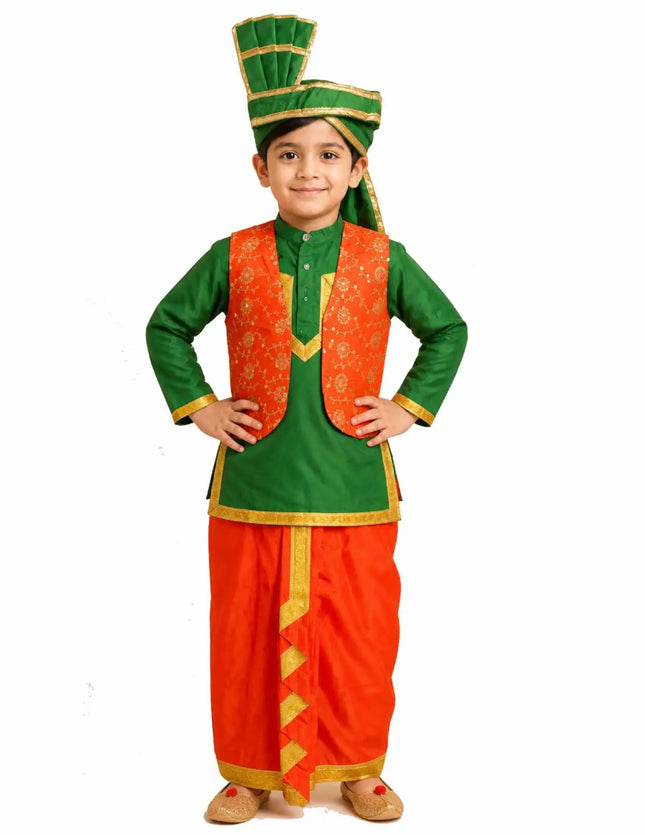 Fancydresswale Punjabi Boy Bhangra Dress – Kurta Dhoti Waistcoat Set with Pagdi for Bhangra, Lohri, School Function & Fancy Dress fancydresswale.com