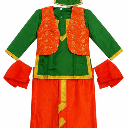 Fancydresswale Punjabi Boy Bhangra Dress – Kurta Dhoti Waistcoat Set with Pagdi for Bhangra, Lohri, School Function & Fancy Dress fancydresswale.com