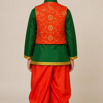 Fancydresswale Punjabi Boy Bhangra Dress – Kurta Dhoti Waistcoat Set with Pagdi for Bhangra, Lohri, School Function & Fancy Dress fancydresswale.com