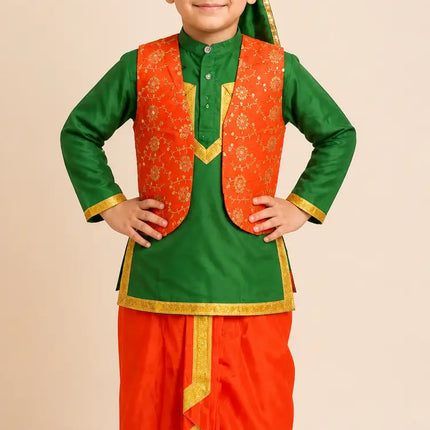 Fancydresswale Punjabi Boy Bhangra Dress – Kurta Dhoti Waistcoat Set with Pagdi for Bhangra, Lohri, School Function & Fancy Dress fancydresswale.com