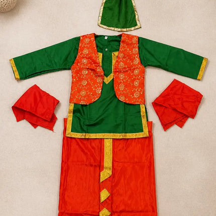 Fancydresswale Punjabi Boy Bhangra Dress – Kurta Dhoti Waistcoat Set with Pagdi for Bhangra, Lohri, School Function & Fancy Dress fancydresswale.com
