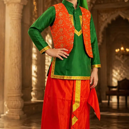 Fancydresswale Punjabi Boy Bhangra Dress – Kurta Dhoti Waistcoat Set with Pagdi for Bhangra, Lohri, School Function & Fancy Dress fancydresswale.com