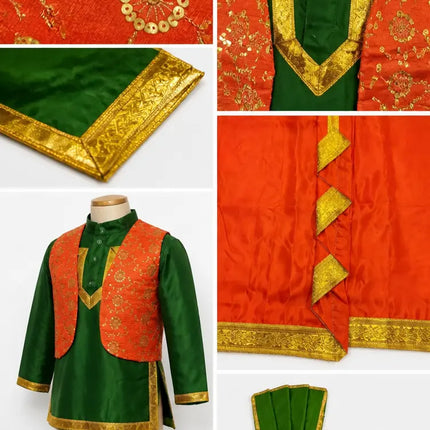 Fancydresswale Punjabi Boy Bhangra Dress – Kurta Dhoti Waistcoat Set with Pagdi for Bhangra, Lohri, School Function & Fancy Dress fancydresswale.com