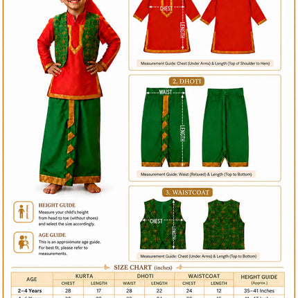 Fancydresswale Punjabi Boy Bhangra Dress – Kurta Dhoti Waistcoat Set with Pagdi for Bhangra, Lohri, School Function & Fancy Dress fancydresswale.com