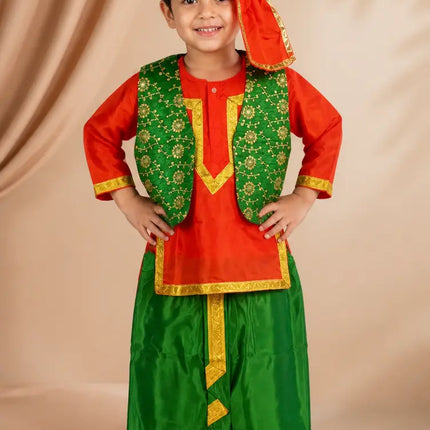 Fancydresswale Punjabi Boy Costume for Kids – Red Kurta with Green Dhoti, Waistcoat & Pagri fancydresswale.com