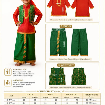 Fancydresswale Punjabi Boy Outfit for Kids – Kurta Dhoti Waistcoat Set with Pagdi for Bhangra, Lohri, School Function & Fancy Dress fancydresswale.com