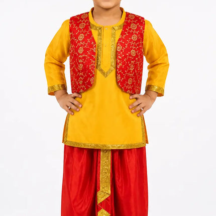Fancydresswale Punjabi Boy Outfit for Kids – Kurta, Dhoti & Waistcoat Set fancydresswale.com
