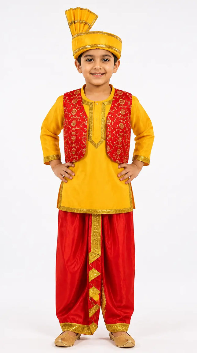 Fancydresswale Punjabi Boy Outfit for Kids – Kurta, Dhoti & Waistcoat Set fancydresswale.com