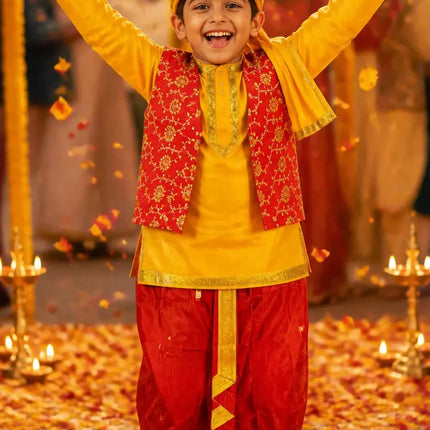 Fancydresswale Punjabi Boy Outfit for Kids – Kurta, Dhoti & Waistcoat Set fancydresswale.com