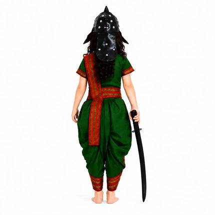 Fancydresswale Rani Laxmibai Costume Set – Green Warrior Dress for Girls with Sword, Shield & Cap fancydresswale.com