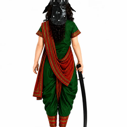 Fancydresswale Rani Laxmibai Costume Set – Green Warrior Dress for Girls with Sword, Shield & Cap fancydresswale.com