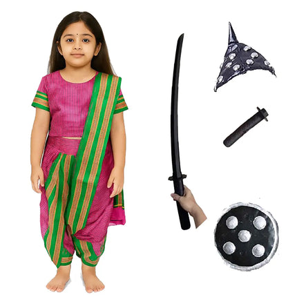 Fancydresswale Rani Laxmibai Costume Set – Rani Pink Traditional Girl’s Warrior Outfit with Sword & Shield fancydresswale.com