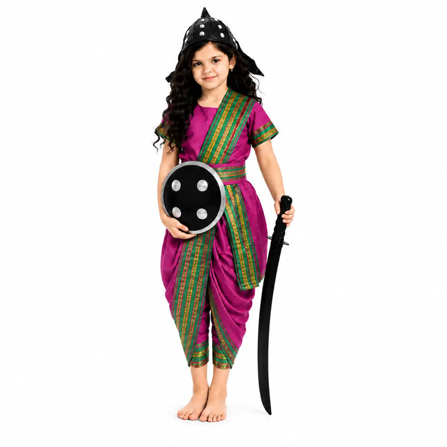 Fancydresswale Rani Laxmibai Costume Set – Rani Pink Traditional Girl’s Warrior Outfit with Sword & Shield fancydresswale.com