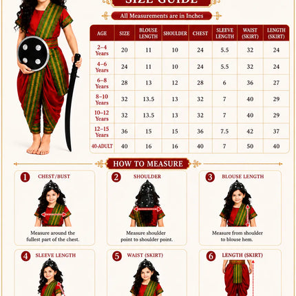 Fancydresswale Rani Laxmibai Costume Set – Red Warrior Queen Dress with Sword, Shield & Headgear for Girls fancydresswale.com