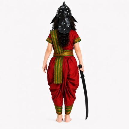 Fancydresswale Rani Laxmibai Costume Set – Red Warrior Queen Dress with Sword, Shield & Headgear for Girls fancydresswale.com