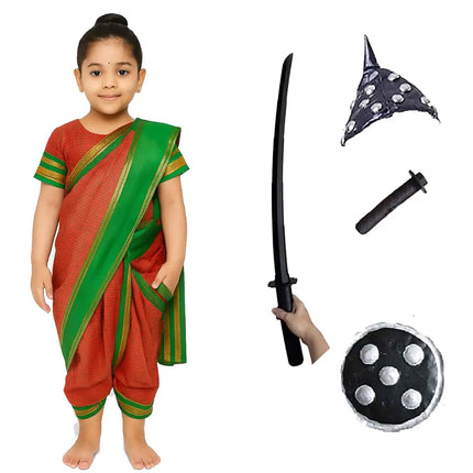Fancydresswale Rani Laxmibai Costume Set for Girls – Traditional Warrior Dress with Sword, Shield & Cap fancydresswale.com