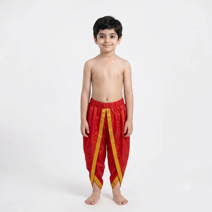 Fancydresswale Red Dhoti with Golden Border for Kids & Adults | Ramleela & Fancy Dress fancydresswale.com