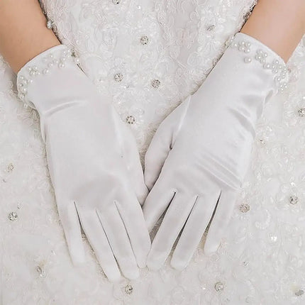 Fancydresswale Satin Gloves with Pearl Detail – Elegant Wrist-Length Gloves for Women & Girls fancydresswale.com