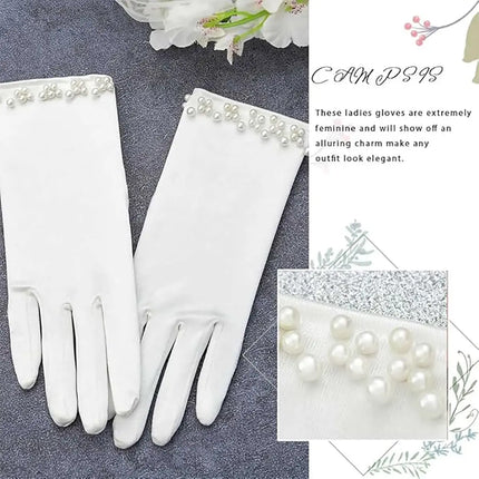 Fancydresswale Satin Gloves with Pearl Detail – Elegant Wrist-Length Gloves for Women & Girls fancydresswale.com